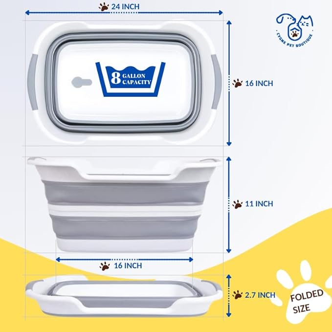 CYGNE Dog Bath Tub with Water Drain Plug, Collapsible Bathtub for Dog Washing and Grooming, Portable Foldable Space Saving Design for Pet Puppy Small Dogs Cats, BPA Free, Gray-PawvioPets