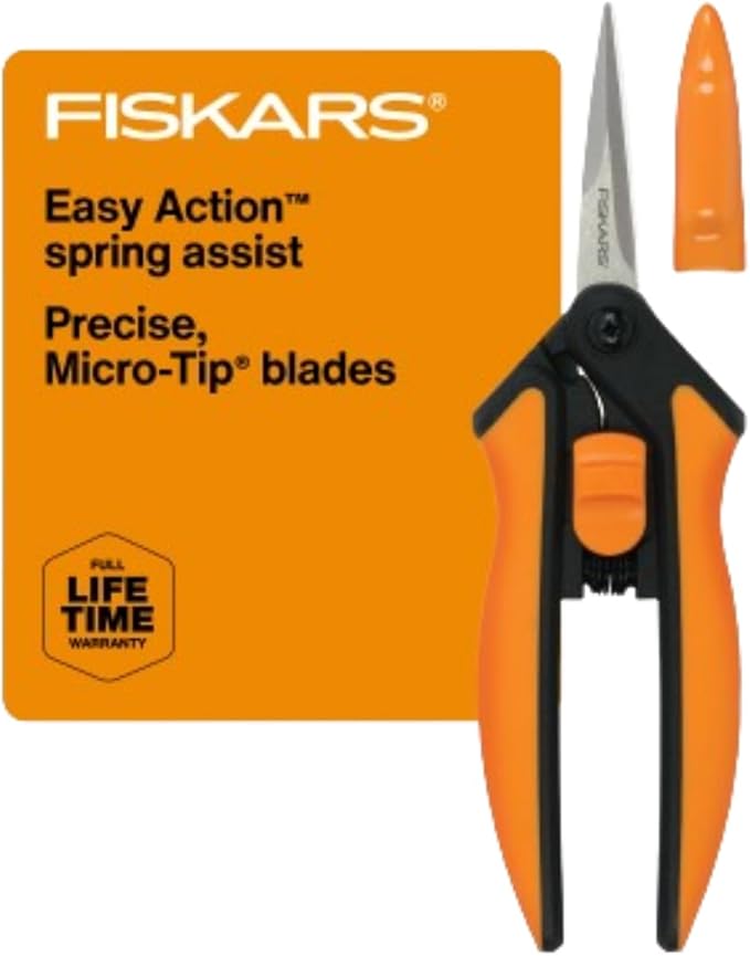 Fiskars Micro-Tip Pruning Snips - 6" Garden Shears with Sheath and Comfort Grip - Sharp Steel Blades - Quality Pruning Shears for Plants in Grow Tents and Hydroponics - Garden Tools-PawvioPets