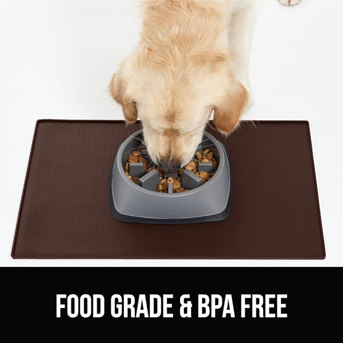 GORILLA GRIP 100% Waterproof Raised Edge BPA Free Silicone Pet Feeding Mat, Dog Cat Food Mats Contain Spills Protects Floors, Placemats for Cats and Dogs Water Bowl, Pets Accessories 16x10, Brown-PawvioPets