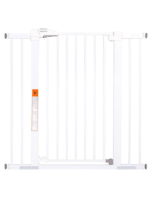 BABELIO 36" Extra Tall Dog Gate, 26-40" Wide Auto Close Baby Gate, Pressure Mounted Metal Pet, Easy Install No Drilling, No Tools Required, With Wall Protectors and Extension Kits, White-PawvioPets