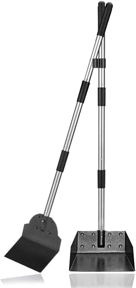 Dog Pooper Scooper,Tray and Spade Set Poop Scooper for Dogs, Adjustable Long Handle Metal Pooper Scooper with Bin for Pet Waste Removal, No Bending Clean Up for Medium and Large Dogs-PawvioPets