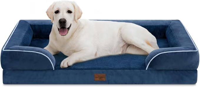 Comfort Expression PV Washable Jumbo Dog Bed for Extra Large Dogs, Waterproof Orthopedic Dog Beds, Jumbo Breed Pet Sofa Couch with Removable Cover & Non-Slip Bottom(Navy Blue)-PawvioPets