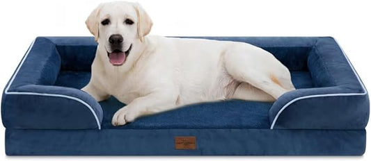 Comfort Expression PV Washable Jumbo Dog Bed for Extra Large Dogs, Waterproof Orthopedic Dog Beds, Jumbo Breed Pet Sofa Couch with Removable Cover & Non-Slip Bottom(Navy Blue)-PawvioPets