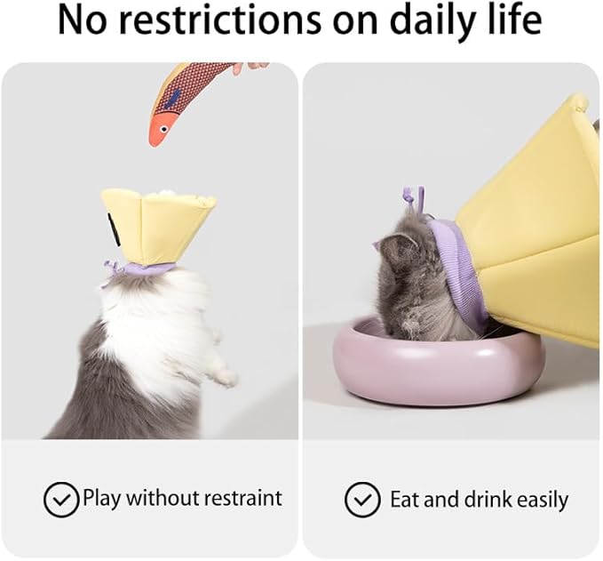 Cat Cone Collar - Soft Waterproof Elizabethan for Cats, Cute Green Flower Anti-Lick Recovery Collar, Adjustable Healing Collar for Wound Care & Surgery with a pet Toy Fish，S-PawvioPets