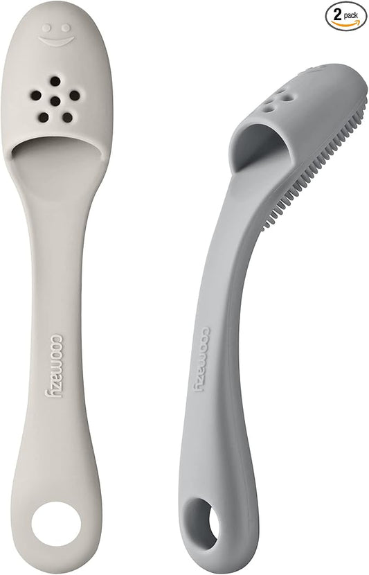 Coomazy Dog Finger Toothbrush, Dog Tooth Brushing Kit with Food Grade Silicone, Easily Clean Teeth Dirt, Suitable for Medium and Large Dogs, 2-Packs, Beige+Grey-PawvioPets