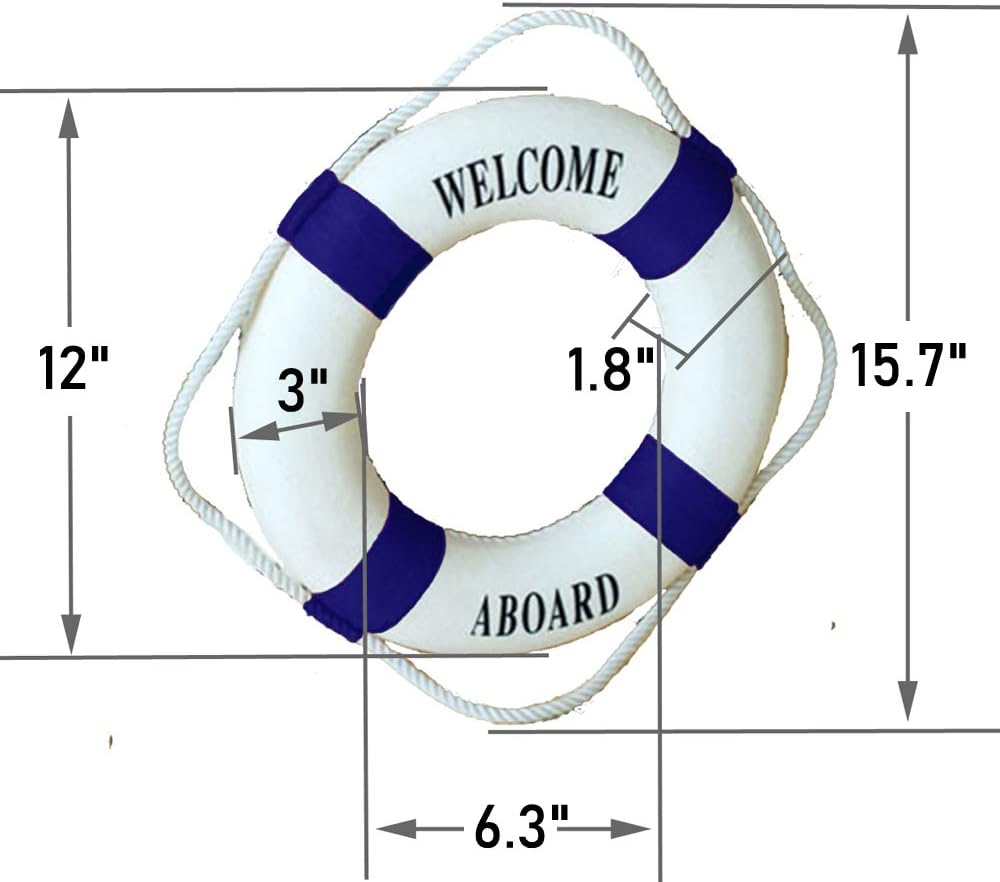 MorroMorn Lifebuoy Wall Hanging Decor - Welcome Aboard Mediterranean Style Home Decoration (Navy, 12")