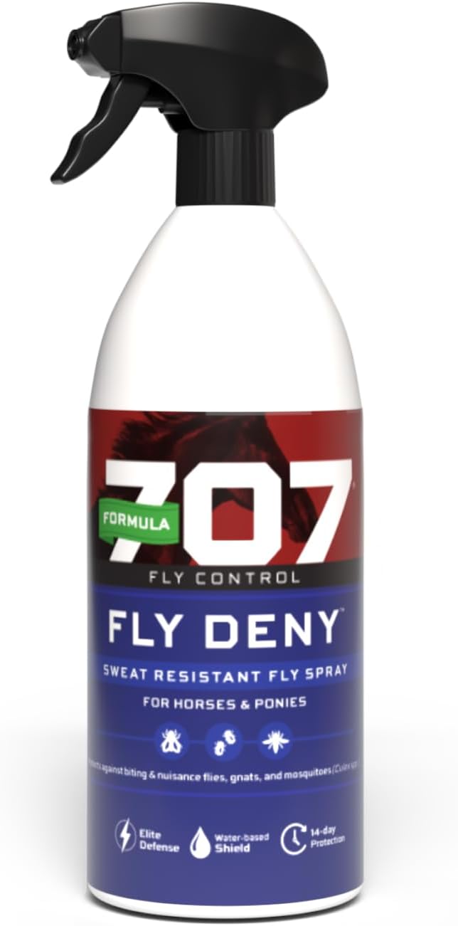 Formula 707 Fly Deny Spray for Horses & Ponies, Sweat-Resistant 14-Day Protection from Flies, Gnats & Mosquitoes, Repels and Kills, 32 Oz-PawvioPets