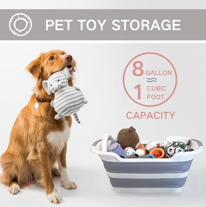 Collapsible Pet Bathtub with Water Drain Plug, Foldable Bathtub for Puppy Small Dogs Cats, Portable & Space Saving Design, BPA Free, Grey-PawvioPets