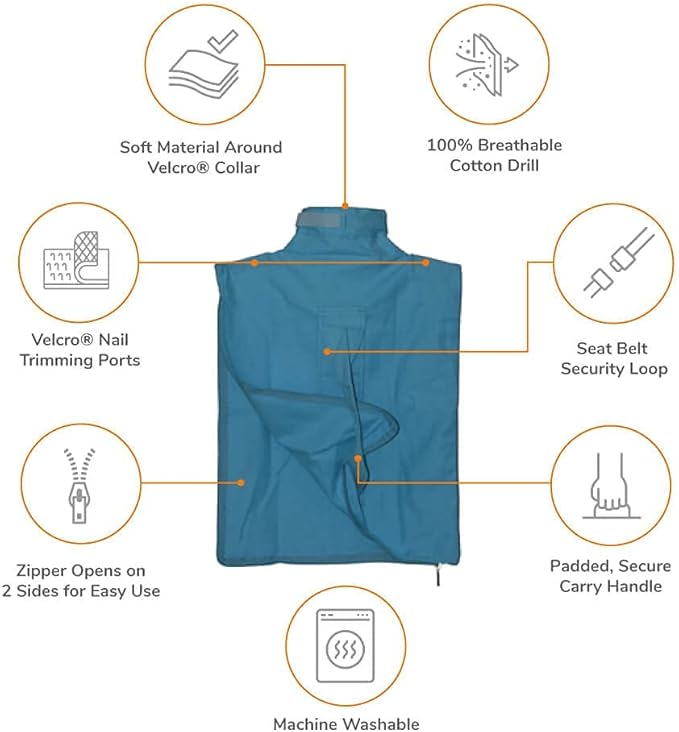 Cozy Comfort Carrier - Small Light Blue Cat Carrier and Cat Restraint Bag for Medication Administration, Grooming, Vet Visits, Dental Care, and Nail Trimming-PawvioPets