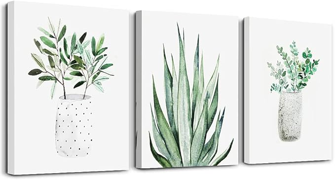 farmhouse Wall Art painting for dining room bathroom Abstract Canvas art family Wall decor for Bedroom kitchen Wall Decoration Living Room decor art Green Leaf pictures Artwork for home walls 3 piece-PawvioPets