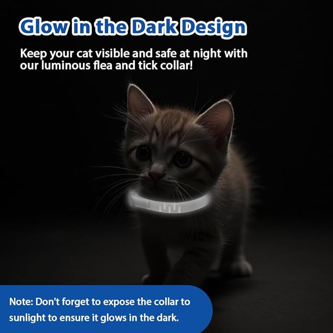 4 Pack Adjustable Flea and Tick Collar for Cats, Natural Plant Oil Formula Cat Flea Collar Provides 32-Month Protection for Flea Tick, Glow-in-The-Dark & Waterproof Cat Flea Treatment for All Cats-PawvioPets