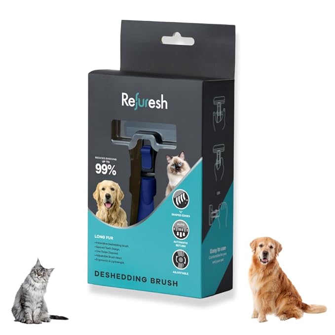 Deshedding Dog Brush for Long Hair (Medium,Blue) – Gentle Deshedding tool for Dogs & Cats – Reduces shedding, without damaging topcoat. Removes Loose Fur & Dead Undercoat.-PawvioPets