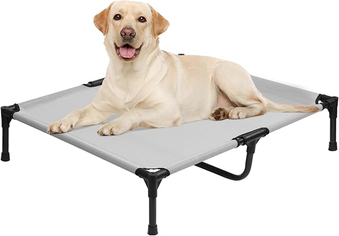 Elevated Dog Bed 42 Inch - Breathable Raised Pet Bed for Large Dogs, Waterproof Dog Cot Bed Easy to Assemble, Durable Portable Pet Cot with Non-Slip Feet, Grey-PawvioPets