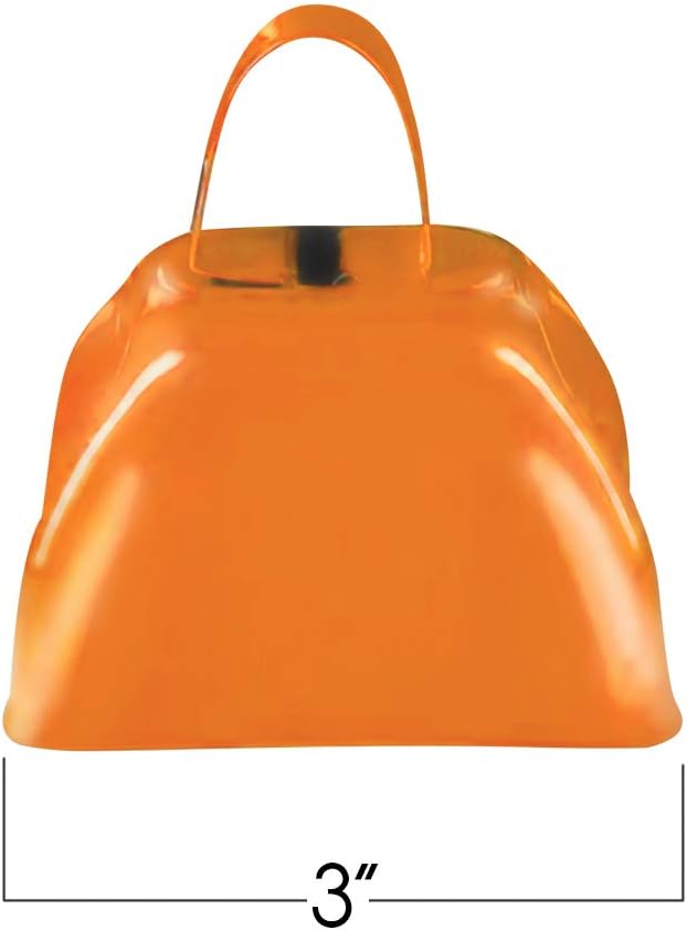 ArtCreativity 3 Inch Orange Metal Cowbell Noisemakers - Pack of 12 - Loud Metal Cowbell Noise Makers with Handles, Great for Football Games, Sporting Events, New Year’s Eve, for Kids and Adults