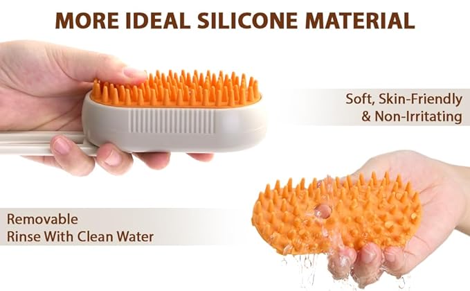 4-in-1 Cat Grooming Brush – Water Spray & Self-Cleaning Shedding Brush for Cats & Dogs – Pet Hair Removal & Massage Comb for Long & Short Hair (beige).-PawvioPets