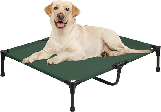 Elevated Dog Bed 42 Inch - Breathable Raised Pet Bed for Large Dogs, Waterproof Dog Cot Bed Easy to Assemble, Durable Portable Pet Cot with Non-Slip Feet, Green-PawvioPets