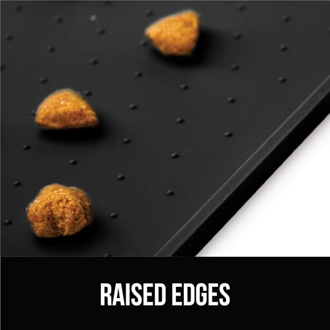 GORILLA GRIP 100% Waterproof Raised Edge BPA Free Silicone Pet Feeding Mat, Dog Cat Food Mats Contain Spills Protects Floors, Placemats for Cats and Dogs Water Bowl, Pets Accessories 16x10, Black-PawvioPets