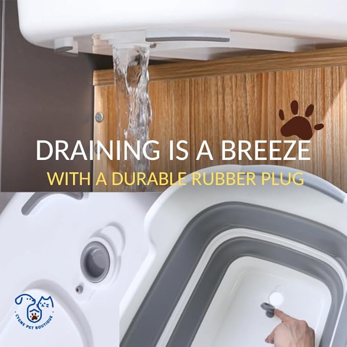 CYGNE Dog Bath Tub with Water Drain Plug, Collapsible Bathtub for Dog Washing and Grooming, Portable Foldable Space Saving Design for Pet Puppy Small Dogs Cats, BPA Free, Gray-PawvioPets