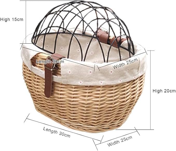 Bike Pet Basket, Wicker Bike Basket for Small Dogs Cats Pet Carrier Front Basket with Wire Mesh Cover and Lid, Wicker Basket for Dogs and Cats, Rattan Storage Basket, 11.81 * 9.84 inch (A)-PawvioPets