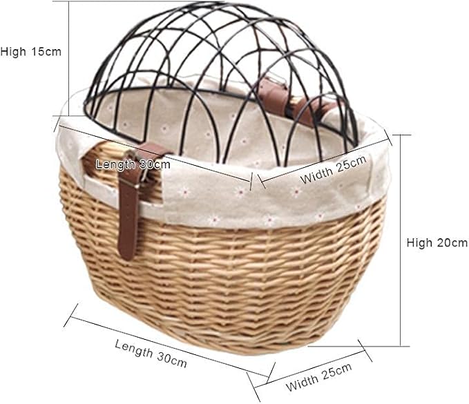 Bike Pet Basket, Wicker Bike Basket for Small Dogs Cats Pet Carrier Front Basket with Wire Mesh Cover and Lid, Wicker Basket for Dogs and Cats, Rattan Storage Basket, 11.81 * 9.84 inch (B)-PawvioPets