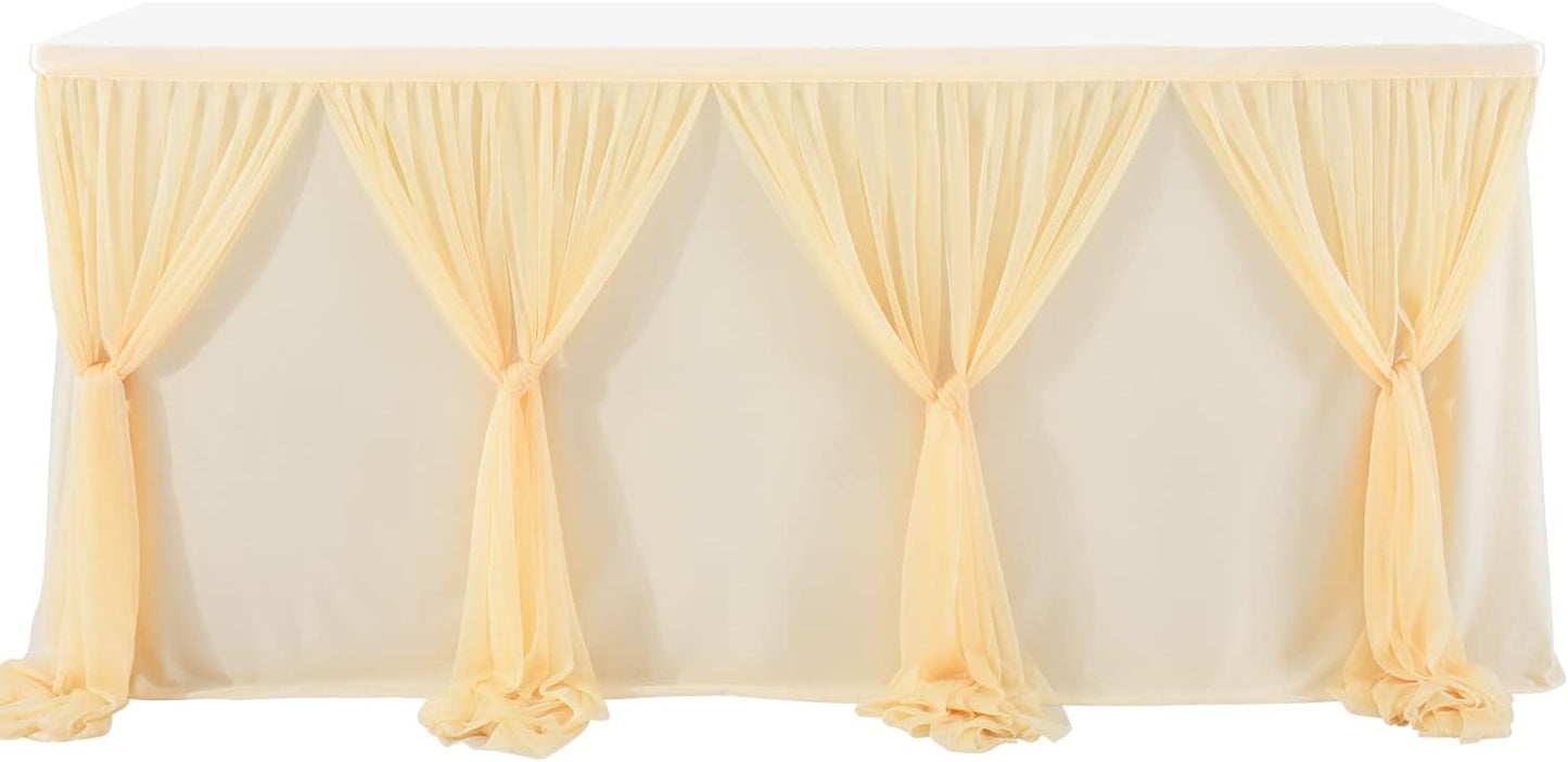 9ft Champagne Table Skirt for Weddings Table Cloth Elegant Tutu Table Skirt Cover for Birthday Party Baby Shower Dessert Buffet Banquet Decorations