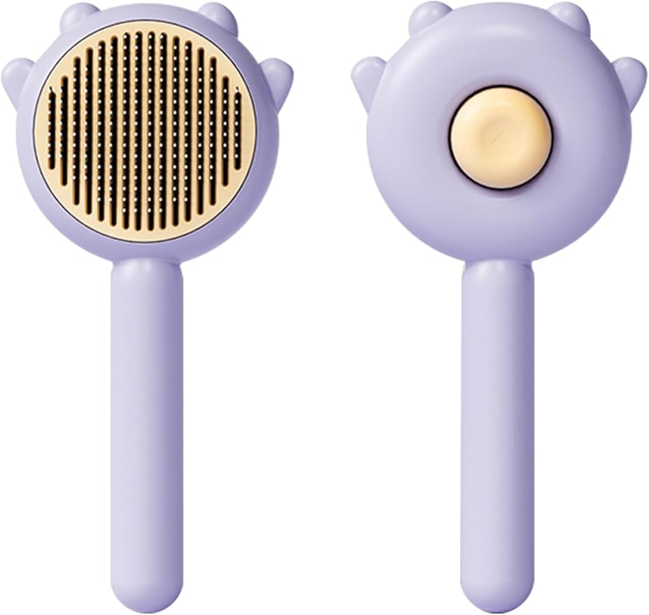 Cat & Dog Grooming Brush (Purple) - Stainless Steel Tooth Comb, Rubber Massage Needles, Self-Cleaning, Suitable for Kittens to Long-Haired Cats & Dogs-PawvioPets