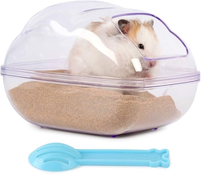 BUCATSTATE Sand Bath Container for Hamster Transparent Toilet with Scoop Set Dust Bath Sandbox Cage Accessories for Small Animals(Purple, Large)-PawvioPets