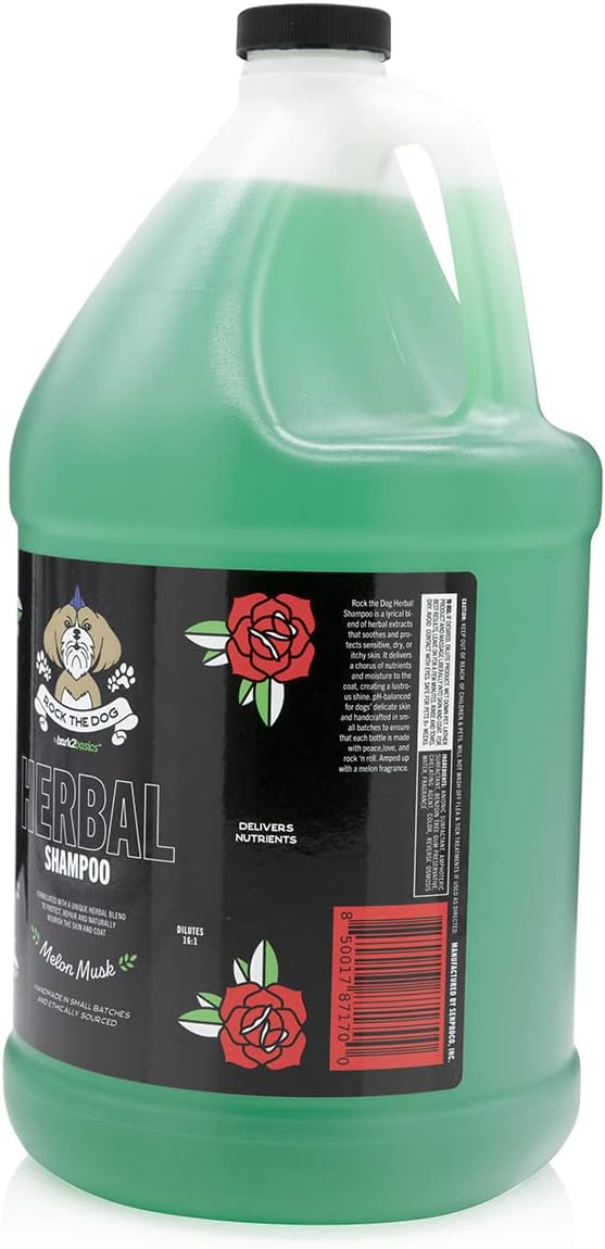 Bark2Basics Rock The Dog Herbal Pet Shampoo, 1 Gallon - Naturally Derived Ingredients, Unique Herbal Blend, Protects, Repairs, and Nourishes, Professional Grade-PawvioPets