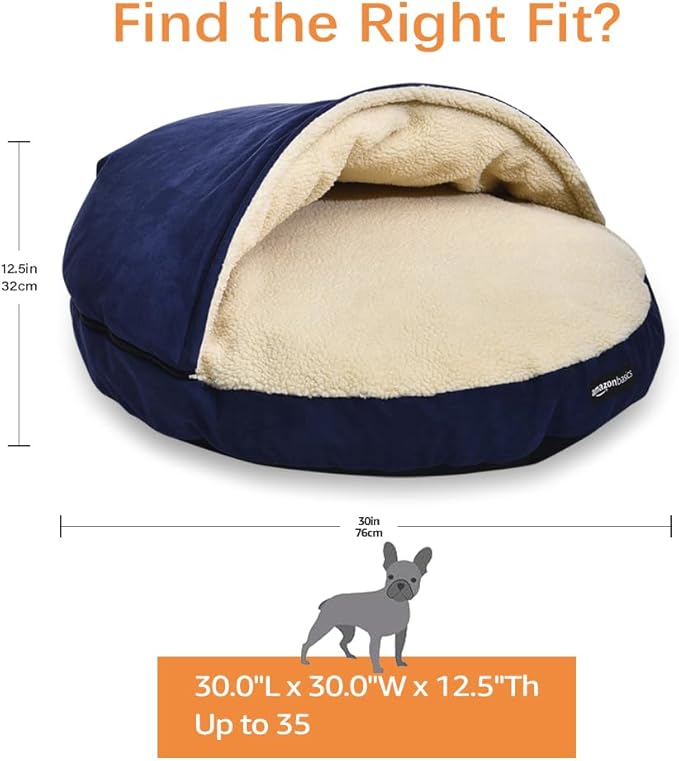 Amazon Basics Pet Cave Bed for Dog, With Removal Nesting Cave Cover, Fits up to 35lbs Pets, 30 x 30 x 12.5 inches, Blue-PawvioPets