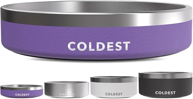 Coldest Dog Bowl - Anti Rust Metal, Non Slip, 3 Layers Insulated Stainless Steel Dog Bowls - Spill Proof & Heavy Duty - Water Bowl for Dogs, Cats & Pets, Dish Washer Safe (21 oz, Galaxy Purple)-PawvioPets