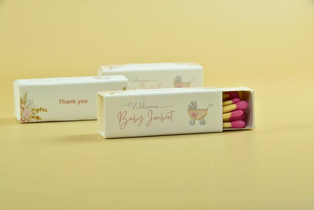 Customizable Baby Shower Matchboxes – Set of 10 – Cute Baby Design – Colorful Matchsticks – Perfect for Baby Shower Favors (2" Matchsticks, Baby #2)