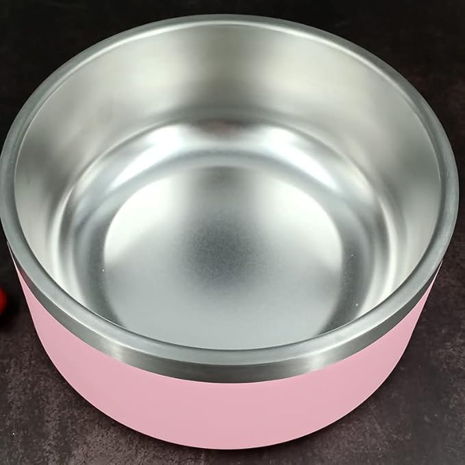 Dog Bowl, 64 oz Light Pink Stainless Steel Pet Bowl, Vacuum Insulated to Keep Water Cool, Non-Slip, Stylish and Functional, Easy to Clean Pet Bowl-PawvioPets