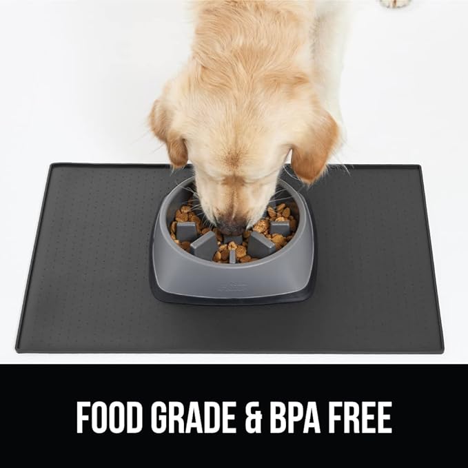 GORILLA GRIP 100% Waterproof Raised Edge BPA Free Silicone Pet Feeding Mat, Dog Cat Food Mats Contain Spills Protects Floors, Placemats for Cats and Dogs Water Bowl, Pets Accessories 16x10, Charcoal-PawvioPets