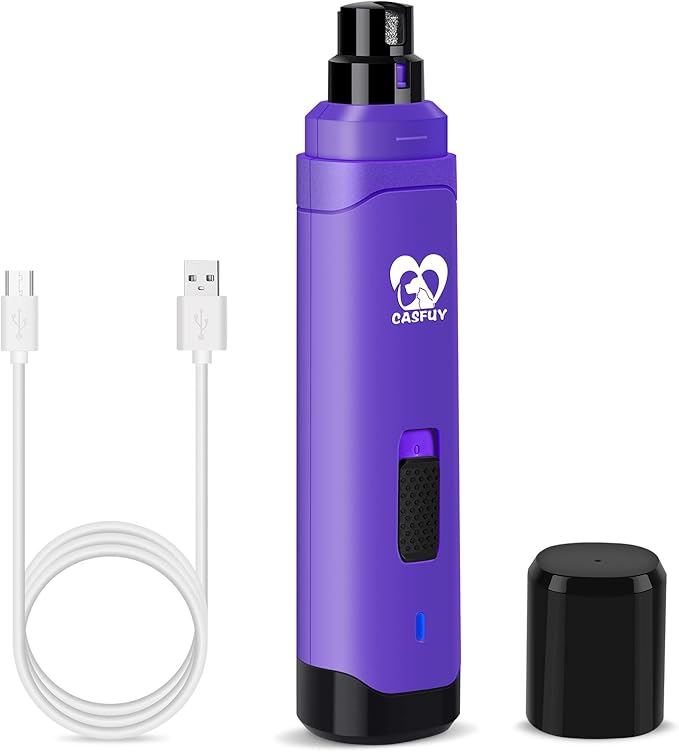 Casfuy Dog Nail Grinder Upgraded - Professional 2-Speed Electric Rechargeable Pet Nail Trimmer Painless Paws Grooming & Smoothing for Small Medium Large Dogs & Cats (Purple)-PawvioPets