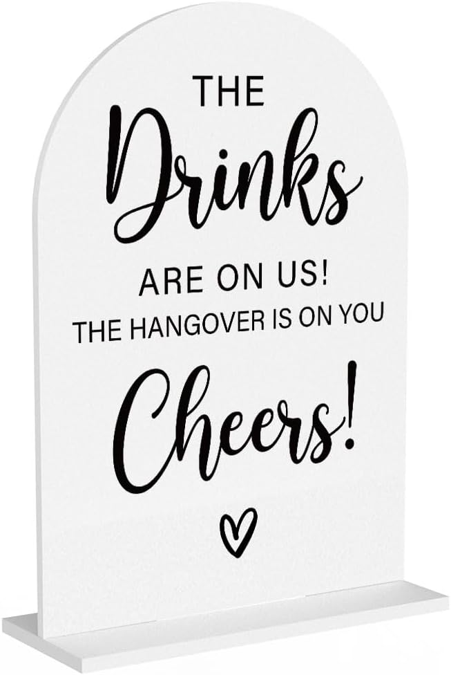Acrylic Wedding Sign, Bridal Shower Decorations, The Drinks Sign for Ceremony, Modern Font Table Signs, Acrylic Table Top Signs for Wedding Reception and Event Party (White)