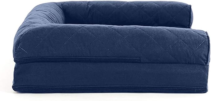 Furhaven Orthopedic Dog Bed for Medium/Small Dogs w/ Removable Bolsters & Washable Cover, For Dogs Up to 35 lbs - Quilted Sofa - Navy (Blue), Medium-PawvioPets