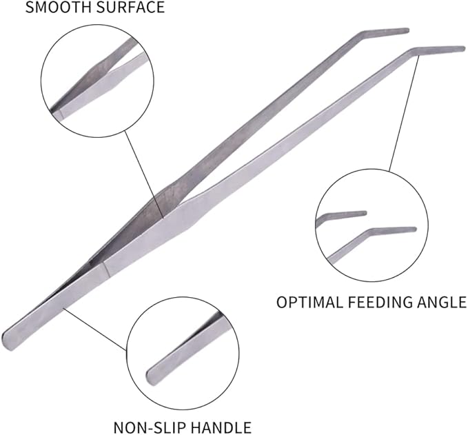 Extra Long Handle Aquarium Tweezers Serving Tongs Feed clamp,2 Pack Stainless Steel Straight and Curved Tweezers Set for Fish Tank Plants Reptile Feeding Tongs（15 Inchs）-PawvioPets