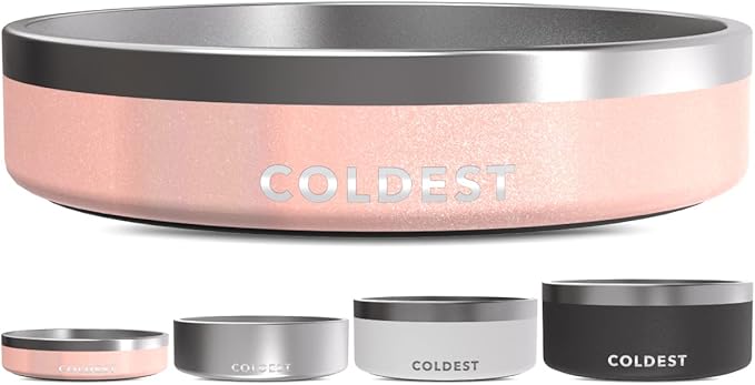 Coldest Dog Bowl - Anti Rust Metal, Non Slip, 3 Layers Insulated Stainless Steel Dog Bowls - Spill Proof & Heavy Duty - Water Bowl for Dogs, Cats & Pets, Dish Washer Safe (21 oz, Forever Pink Glitter)-PawvioPets