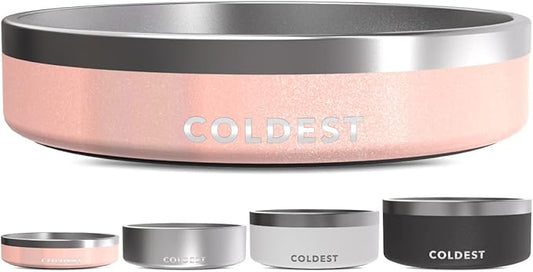 Coldest Dog Bowl - Anti Rust Metal, Non Slip, 3 Layers Insulated Stainless Steel Dog Bowls - Spill Proof & Heavy Duty - Water Bowl for Dogs, Cats & Pets, Dish Washer Safe (21 oz, Forever Pink Glitter)-PawvioPets