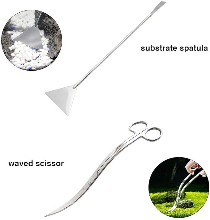 Aquascaping Tools 7 in 1 Kit Aquarium Plant Scissors Tools Set Curved & Waved Scissor Tweezers Spatula Stainless Steel Anti Rust Tools for Fish Tank Cleaning Plant Trimming-PawvioPets