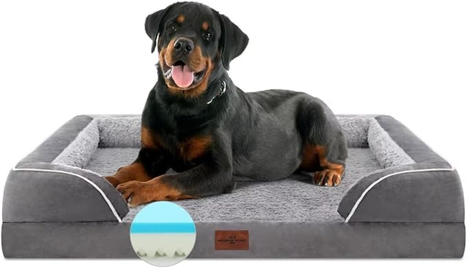 Comfort Expression Memory Foam Dog Beds, Orthopedic Dog Beds for Extra Large Dogs, Waterproof Dogs Beds Jumbo Breed, with Bolster & Removable Cover(Jumbo,Silver Grey)-PawvioPets
