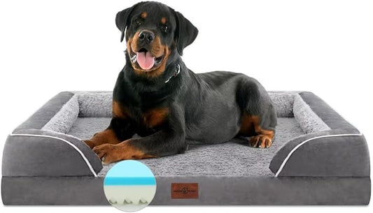 Comfort Expression Memory Foam Dog Beds, Orthopedic Dog Beds for Extra Large Dogs, Waterproof Dogs Beds Jumbo Breed, with Bolster & Removable Cover(Jumbo,Silver Grey)-PawvioPets