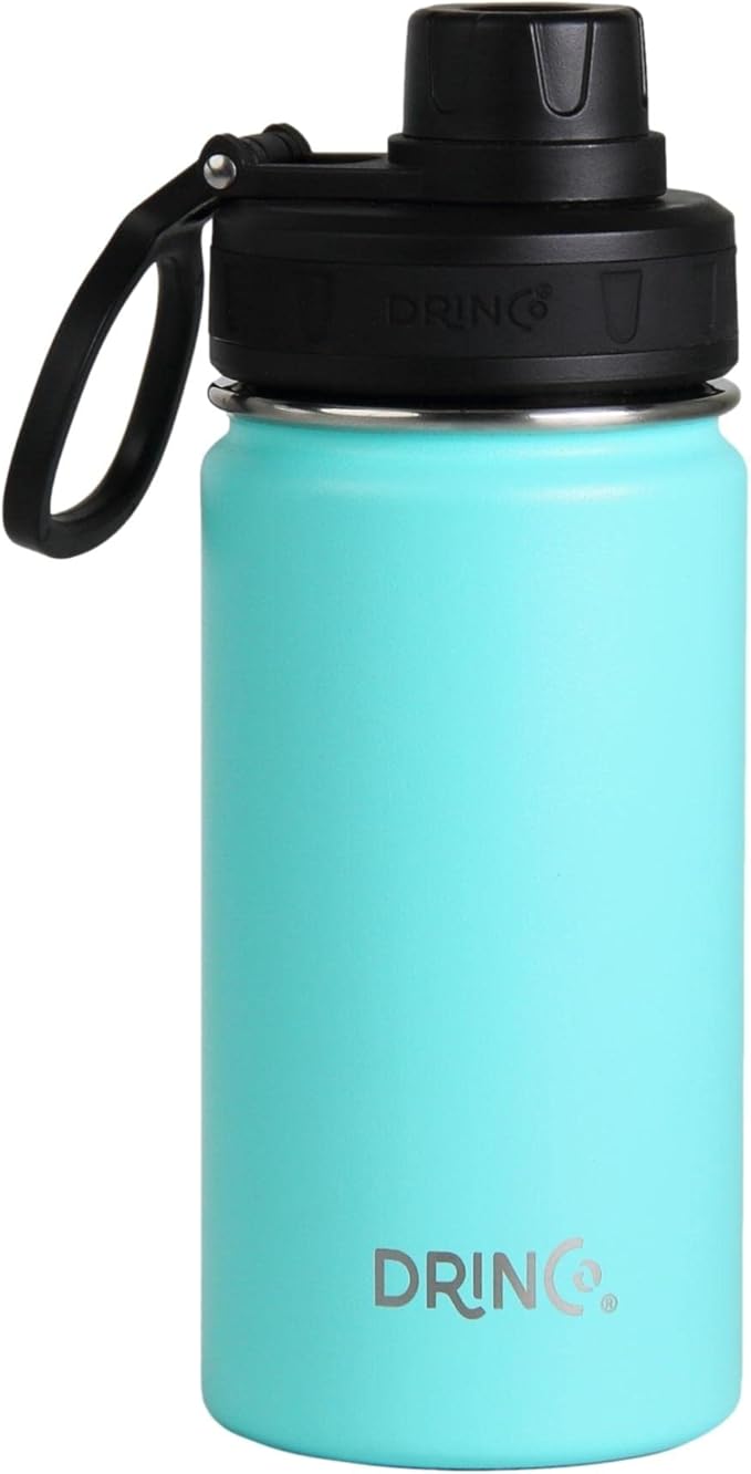 DRINCO Stainless Steel Water Bottle Spout Lid Vacuum Insulated Double Wall Water Bottle Wide Mouth (40oz 32oz 22oz 18oz 14oz) Leak Proof Keeps Cold or Hot (14 oz, 14oz Teal)-PawvioPets
