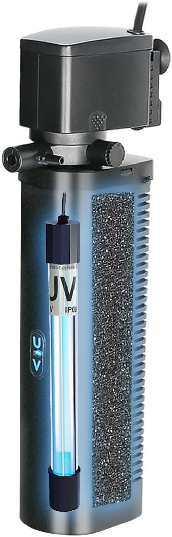 Aquarium Filter for 100-400 Gallon Tank, U-V Fish Tank Green Clean Machine Submersible Powerful Pump Canister Filter 600GPH for Pond Turtle Tank Saltwater Freshwater Crystal Clear Green Killing-PawvioPets