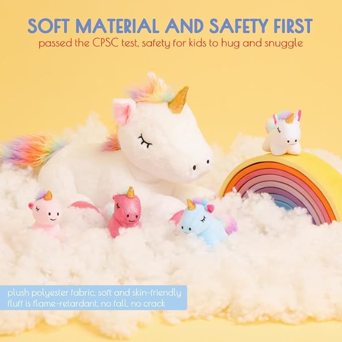 5 Pieces Unicorn Toys Stuffed Animals for Girls, 1 Mommy Unicorn with 4 Babies, Soft Plush Unicorn Toys Gifts for Girls 3 4 5 6 7 8 9 Years, Kids, Children, Christmas, Birthday, Valentine's-PawvioPets