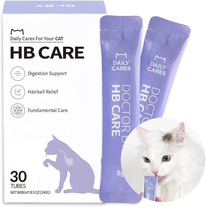 Dr.by HB Care Hairball Supplement for Cats– Hairball Relief Furball Control Remedy & Digestive Support Supplements with Omega-3, Chitosan-30 Individuallly Packaged (1 Pack, 30 Count)-PawvioPets