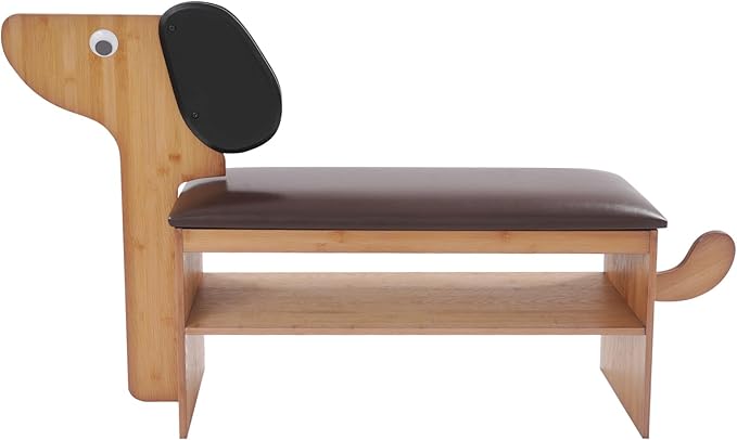 Cute Dog Shoe Bench with Cushion, 51.6”L x 11.8”W Puppy Shoe Storage Bench Dark Brown 2-Tire Bamboo Shoes Rack Bench for Entryway Living Room Hallway Bedroom 220Lbs Load Capacity-PawvioPets