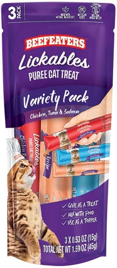 Beefeaters Cat Treats Lickable Puree 1.59oz (12-Pack) – Chicken, Grain-Free, Taurine-Enriched, Ideal for Training & Interactive Feeding-PawvioPets