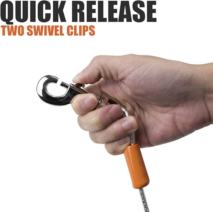 BV Dog Tie Out Cable 25 Feet - Heavy Duty Dog Lead Up to 90 Pounds - Reflective & Rust-Free with Quick Release Swivel Clips & 360° Rotating Clasp - Tangle-Free Dogs Runner for Yard (Silver, Pair)-PawvioPets