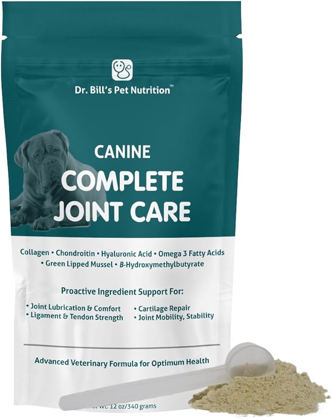 Dr. Bill’s Canine Complete Joint Care – Hip & Joint Supplement for Dogs for Mobility, Muscle Support & Inflammation Relief – Green Lipped Mussel, Chondroitin, Collagen, Omega-3 – Powder, 340g-PawvioPets